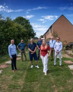 Jonathan Layzell, chief executive, Stonewater; Clive Brown, architect and director, BoonBrown; Graeme Mitchson, public artist, Gareth Flowers, director, Fisher and Dean; Georgina Martin, architect and director, BoonBrown; Matthew Crucefix, group director of development, Stonewater; Nils Richards, senior associate, Clarke Willmott